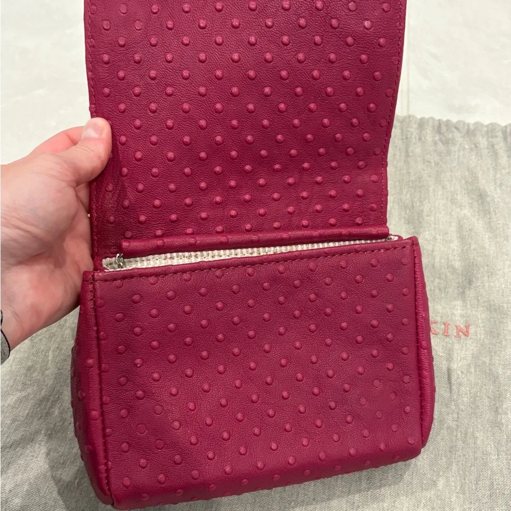 Lauren Merkin Pink Ostrich Leather Clutch With Silver Chain Strap